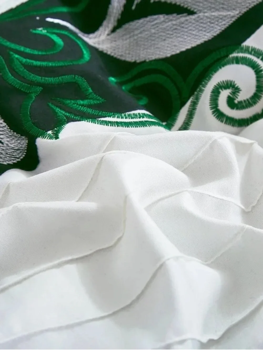 Green and White Floral Stripe 3 piece queen Comforter Set